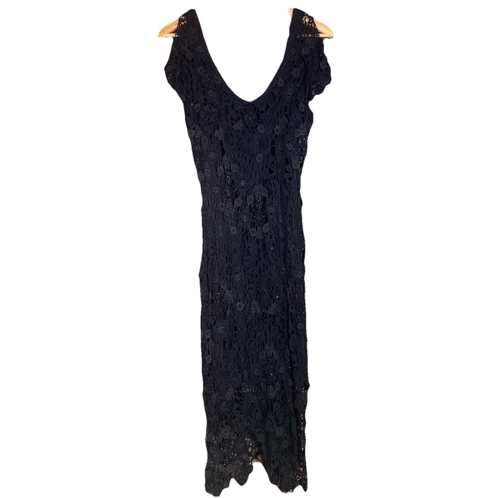 Size 12 - VTG Cartise Embroidered Sleeveless Satin Crochet Cocktail Gown Dress